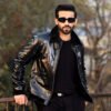 Buckled collar synthetic leather Jacket for Men