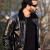 Buckled collar synthetic leather Jacket for Men
