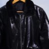 Buckled collar synthetic leather Jacket for Men