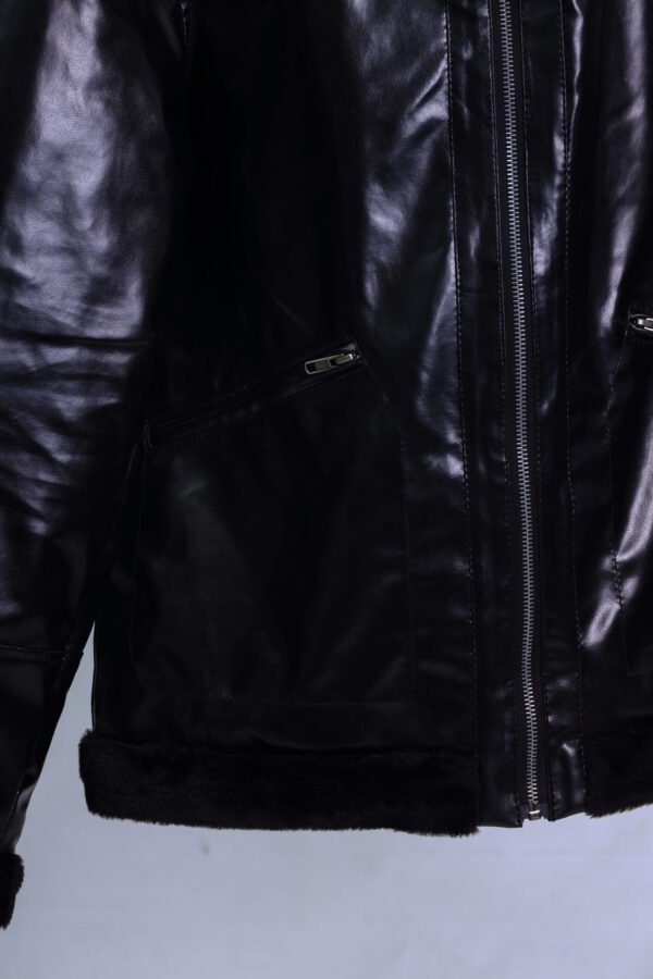 Buckled collar synthetic leather Jacket for Men