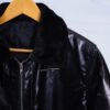 Buckled collar synthetic leather Jacket for Men