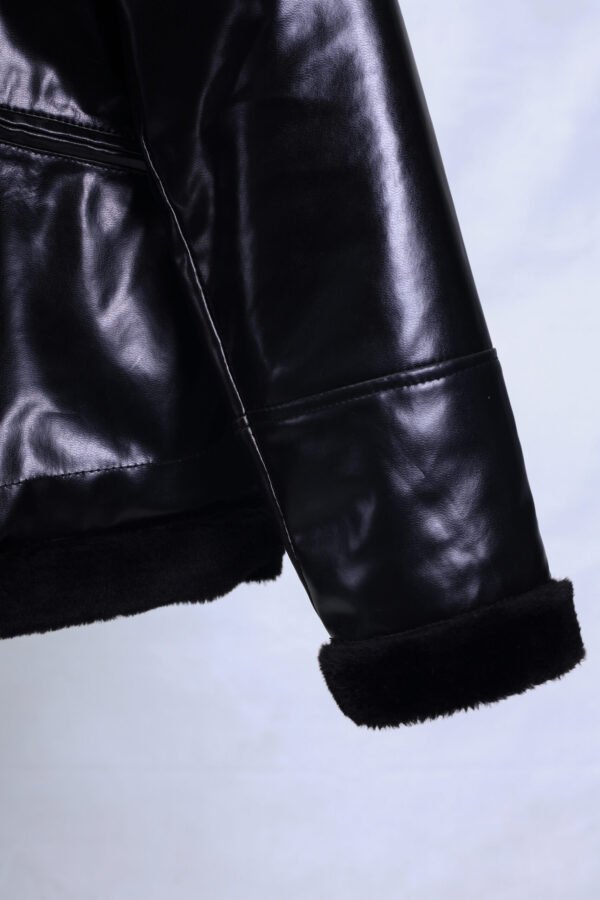 Buckled collar synthetic leather Jacket for Men