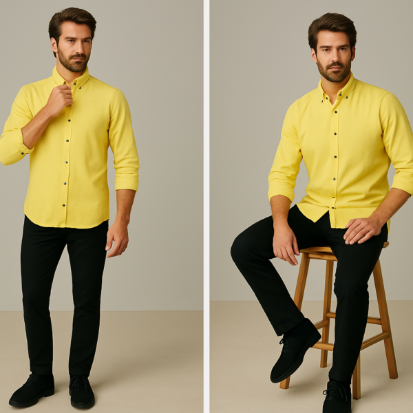 Yellow Cotton Shirt For Men