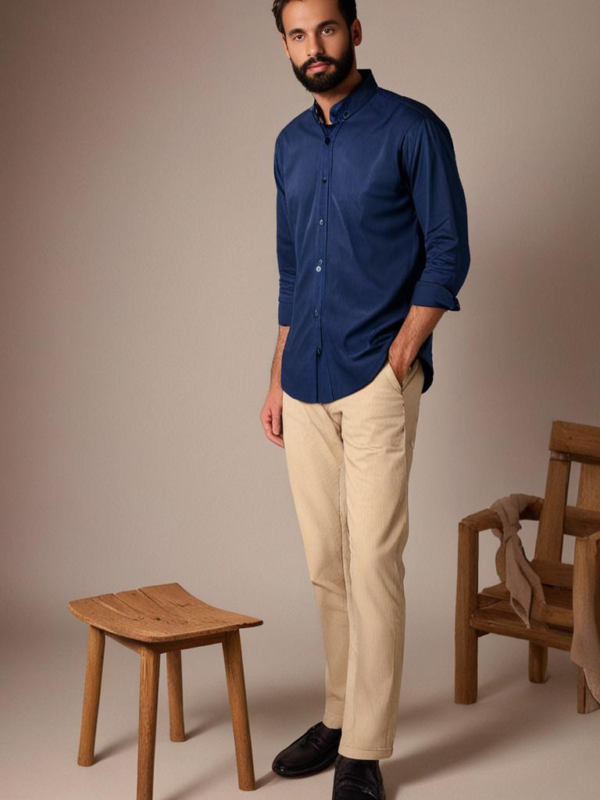 Dark Blue plain Cotton Shirt for Men