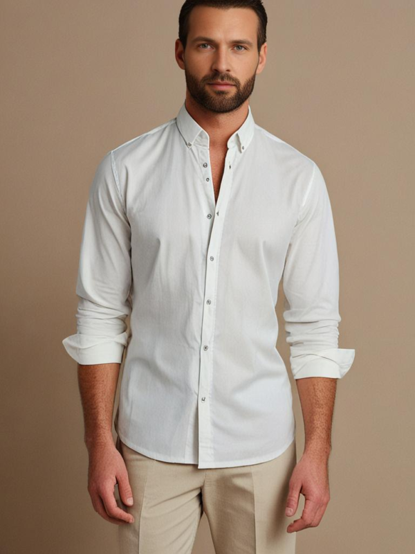 Plain White Cotton Shirt For Men