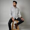 Cotton Silk Vertical Striped Pattern Shirt For Men
