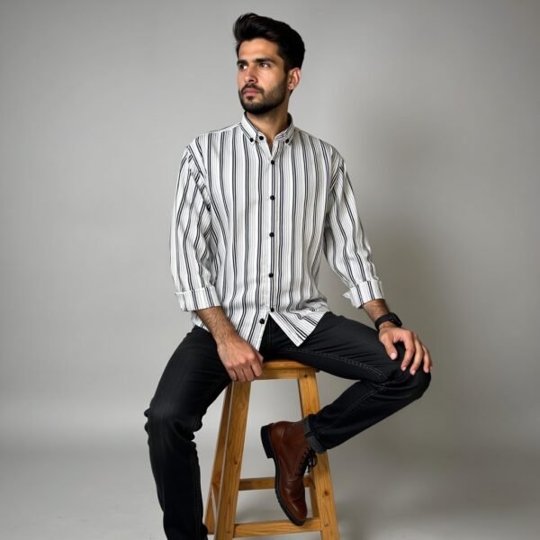 Cotton Silk Vertical Striped Pattern Shirt For Men