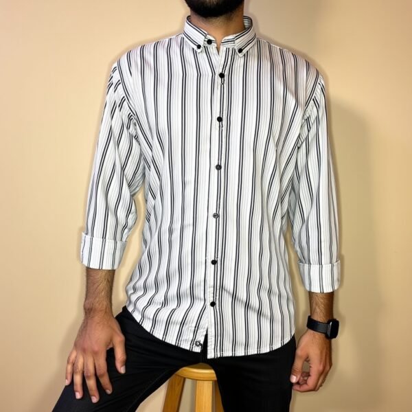 Cotton Silk Vertical Striped Pattern Shirt For Men