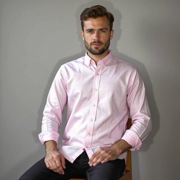 Pink Self Textured Semi Formal Shirt For Men