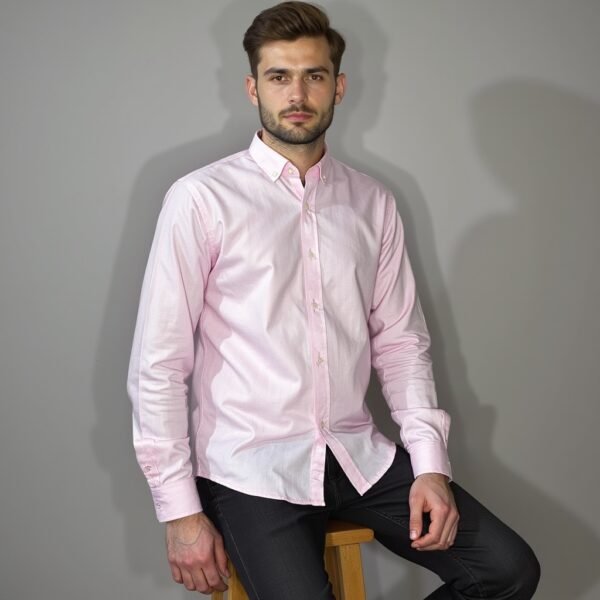 Pink Self Textured Semi Formal Shirt For Men