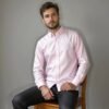 Pink Self Textured Semi Formal Shirt For Men