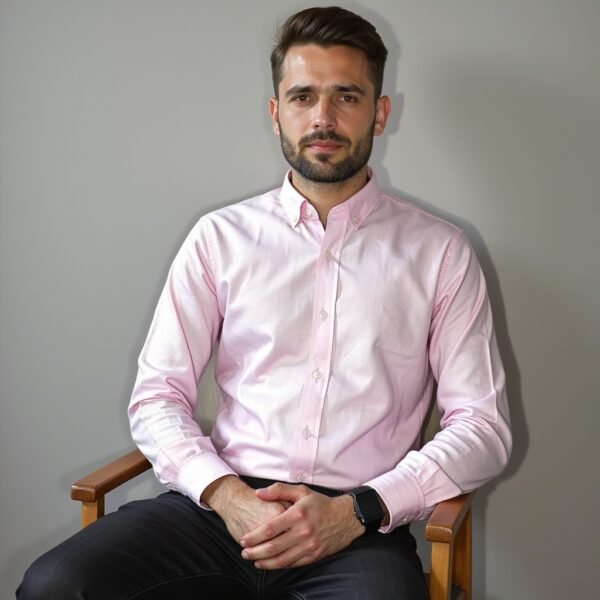 Pink Self Textured Semi Formal Shirt For Men