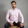 Pink Self Textured Semi Formal Shirt For Men