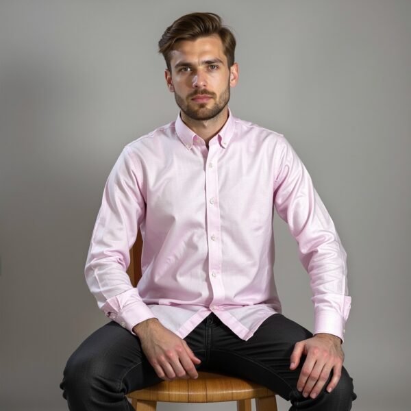 Pink Self Textured Semi Formal Shirt For Men