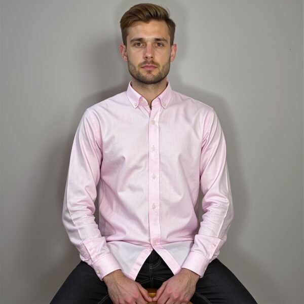 Pink Self Textured Semi Formal Shirt For Men