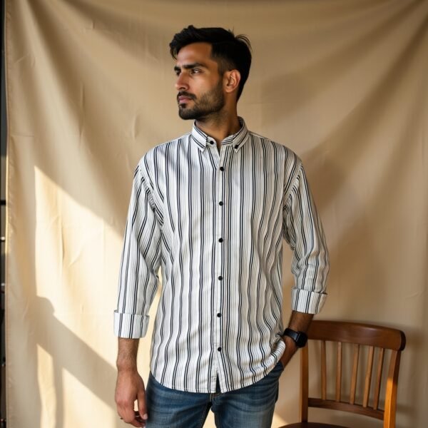 Cotton Silk Vertical Striped Pattern Shirt For Men