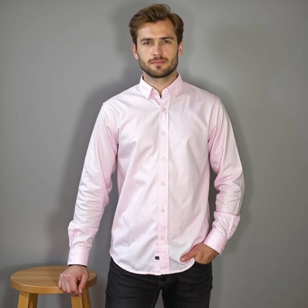 Pink Self Textured Semi Formal Shirt For Men