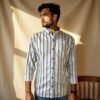 Cotton Silk Vertical Striped Pattern Shirt For Men
